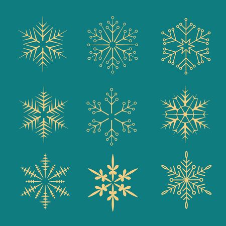 Set of vector Snowflake icon. Christmas flat isolated silhouette on dark background.のイラスト素材