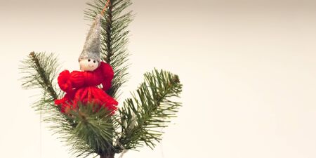 Christmas tree with red christmas toys. Bannerの写真素材