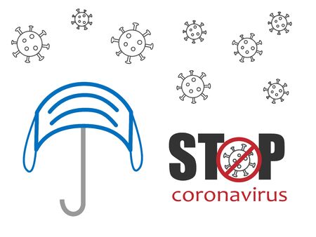 Umbrella face mask as a concept of protection against coronavirus for apps and websites. Stock vector illustration on white background. Isolatedのイラスト素材