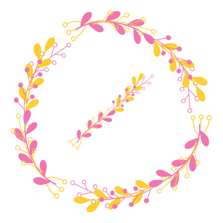 Vector isolate illustration. Round pink yellow floral frames on a white background. Design elements for wedding cards, prints, greeting cardsのイラスト素材