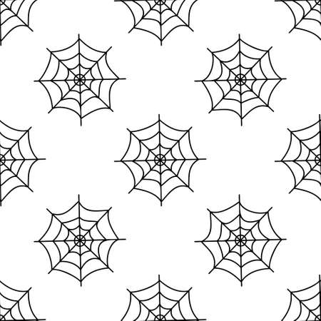 Flat vector illustration. Halloween seamless pattern with black cobwebs on white background. Use for web, notepad, background, paperのイラスト素材