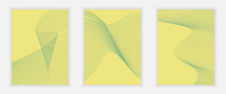 Yellow background with gren geometric patterns. Minimal covers design. Abstract vector illustration. Set of templates for posters, covers, notebooks, flyers, webのイラスト素材