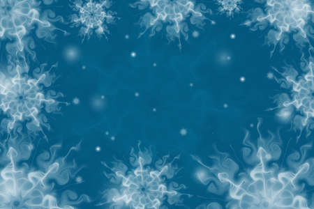 Abstract illustration on a dark blue background. Fractal soft white snowflakes and bokeh. Use for posters, cards, backgrounds, covers, webの写真素材