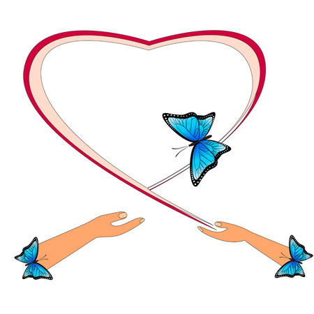 Butterfly flies out of hand, outline heartのイラスト素材