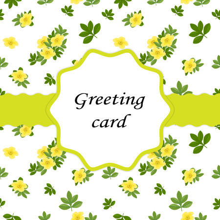 Seamless greeting card with yellow flowers pattern on white background. Vector illustration.のイラスト素材