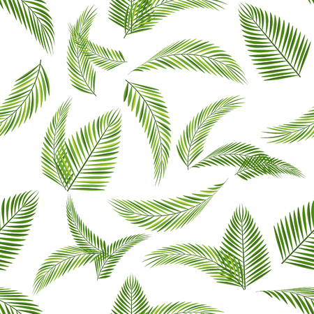 Seamless pattern.Green leaves branches of palm, trees coconut. Tropical vector background.のイラスト素材