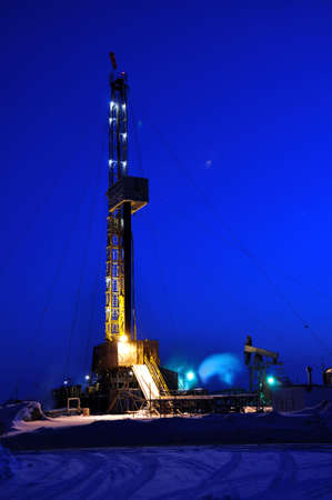 Drilling Rig at Night. Oil fields in Western Siberiaの写真素材