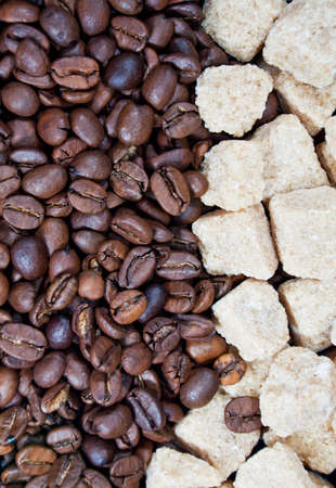 cane sugar cube and coffee beans backgroundの写真素材