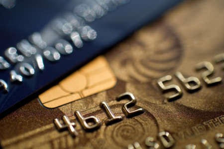 two credit cards, narrow focus. closeup.の写真素材