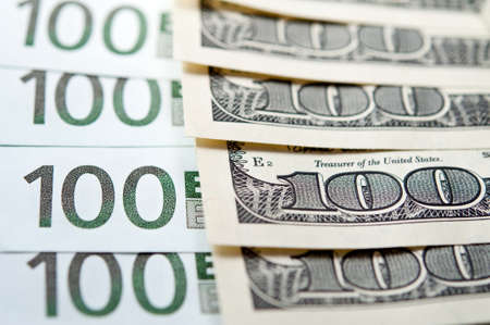 euro and dollar hundred banknote closeup