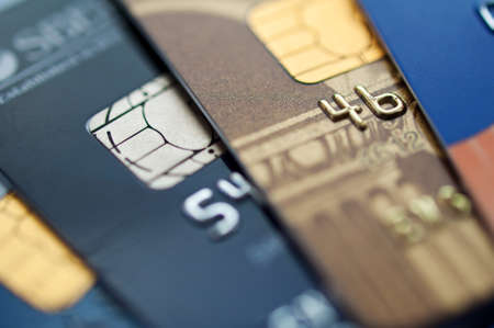  credit cards, selective focus. closeup.の写真素材