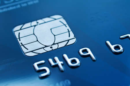 chip blue credit card closeup. selective focus.の写真素材