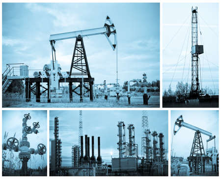 Oil, gas industry. Collage. Monochrome.の写真素材