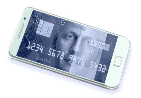 Smartphone with view elements of e-commerce and security on a screen の写真素材