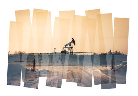 Oil industry abstract composition background. Oil and gas industry. Photo collage toned. Isolate on a white.の写真素材