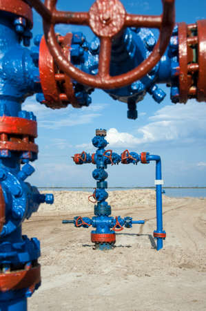 Wellhead with valve armature. Oil, gas industry.