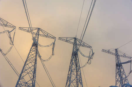 Hight voltage power transmission tower. Power supply and energetics concept. Toned.の写真素材