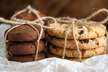 Various shortbread, oat cookies, chocolate chip biscuit.