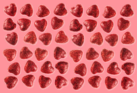 Many red glitter hearts valentines day background