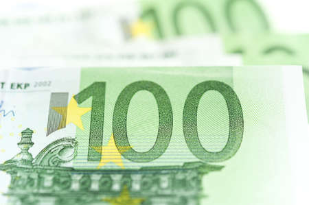 Euro money, Euro cash background. Banknotes of the european union on a white background. Shallow depth of field.の写真素材