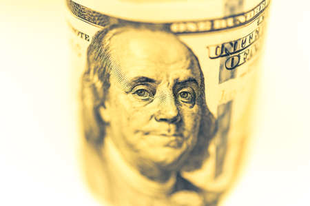 Close-up view of cash money american dollars. Finance and business concept.Shallow depth of field.の写真素材