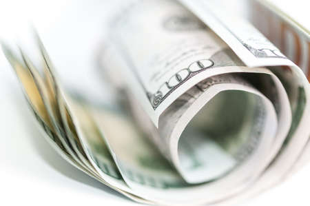 Close-up view of cash money american dollars. Finance and business concept.Shallow depth of field.の写真素材