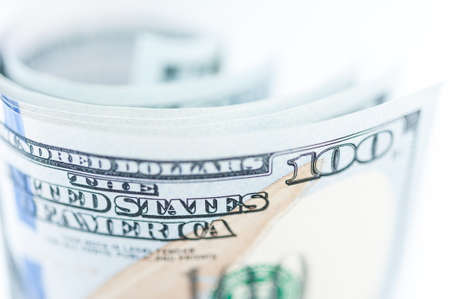 Close-up view of cash money american dollars. Finance and business concept.Shallow depth of field.の写真素材