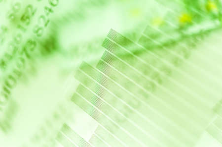 Double exposure Stock market display or forex trading graph and candlestick chart on Euro banknote.の写真素材