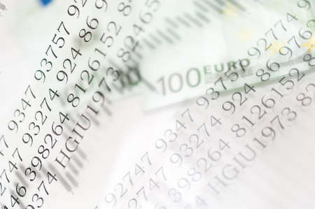 Double exposure Stock market display or forex trading graph and candlestick chart on Euro banknote.の写真素材