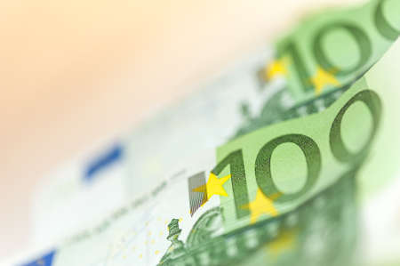 Euro cash background. Banknotes of the european union on a white background. Shallow depth of field.の写真素材