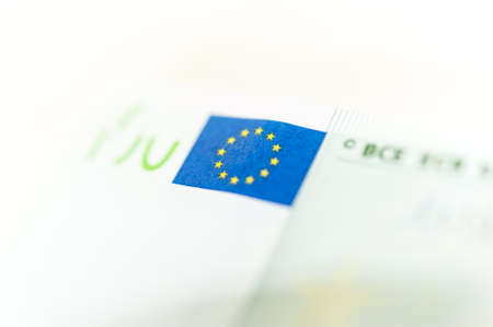 Euro cash background. Banknotes of the european union on a white background. Shallow depth of field.の写真素材