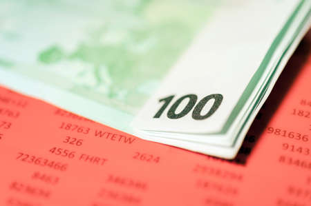 Close up view of cash money euro bills background. Finance and business theme.