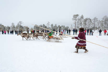 Russkinskie, Surgut, KhMAO-Ugra, Siberia, Russia, 2019.03.23. National holiday of reindeer herders, hunters, fishermen.のeditorial素材