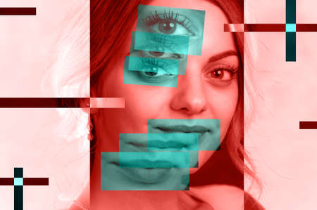 Contemporary art poster abstract collage with attractive woman. Minimal design concept. Modern art.の写真素材