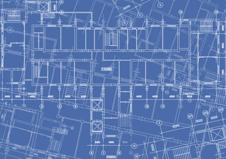 Architectural background with technical drawings. Blueprints plan texture. Drawing part of...
