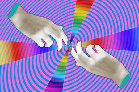 Modern conceptual art poster with a hands in a massurrealism style. Contemporary art collage.の写真素材