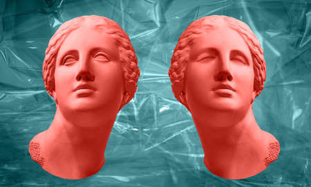 Modern conceptual art poster with ancient statue of bust of Venus. Collage of contemporary art.