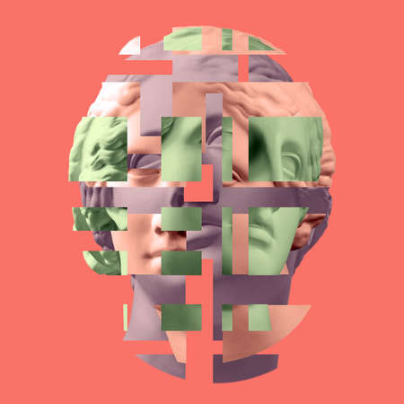 Modern conceptual art poster with ancient statue of bust of Venus. Collage of contemporary art.の写真素材