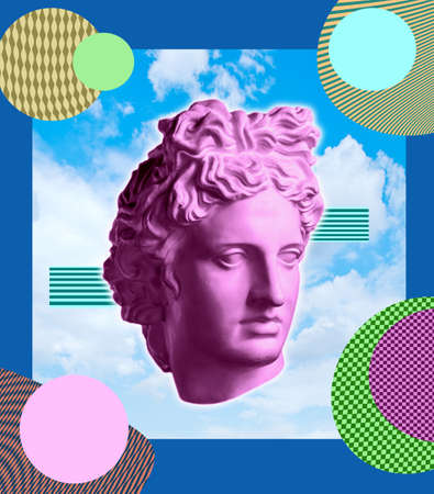 Contemporary art concept collage with antique statue head and textures, shapes and elements in a surreal style. Zin art.の写真素材