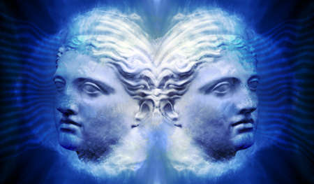 Contemporary art concept collage with antique statue head and textures, shapes and elements in a surreal style. Zin art.の写真素材