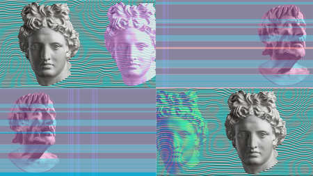 Contemporary art concept collage with antique statue head in a surreal style. Modern unusual art.の写真素材