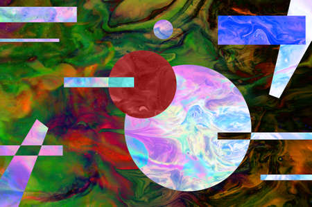 Contemporary art abstract pattern mood board. Handmade collage made of paper cut clippings. Mixed media texture background. Trend art, creative zine culture.の写真素材