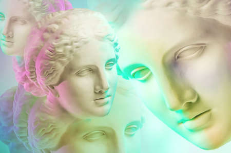 Statue of Venus de Milo. Creative concept colorful neon image with ancient greek sculpture Venus or...