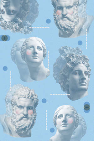 Fashion art collage with plaster antique sculpture of human face in a pop art style. Beauty, fashion...