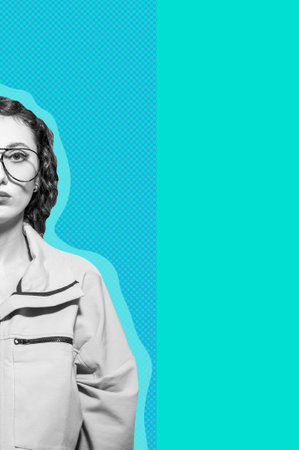 Funky woman in sunglasses. Crazy lady and surreal composition of textures, shapes, gradients....