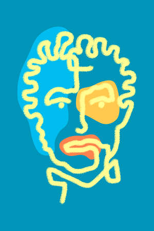 Abstract line surreal face. Modern art creative concept image with ancient statue head. Crazy...