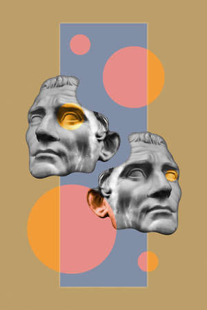 Collage with plaster antique sculpture of human face in a pop art style. Modern creative concept...