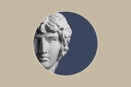 Collage with plaster antique sculpture of human face in a pop art style. Modern creative concept...