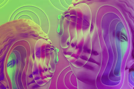 Collage with plaster antique sculpture of human face in a pop art style. Modern creative concept...