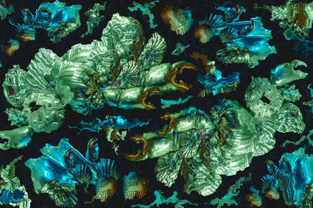 Modern background collage with seashells, sea urchin, crab claws, snails in surreal style....